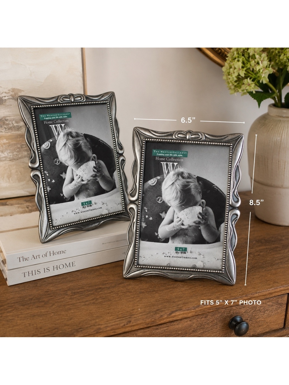 Weston Gallery 5x7 Pewter Bow Picture Frame Easel or Wall Mount